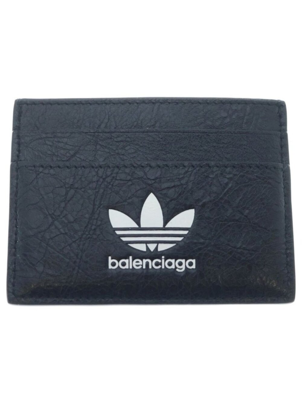 Balenciaga Adidas Trefoil Logo Calfskin Card Case Black